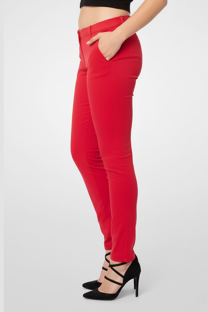 Harmont & Blaine Women Regular Fit Mid Waist Solid Chino Pants, Red - Image 3